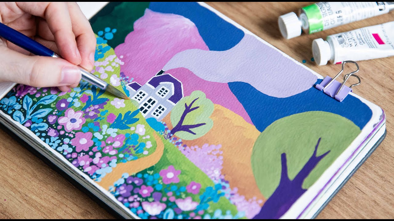 How to Paint a Colorful Landscape with Gouache / Tutorial