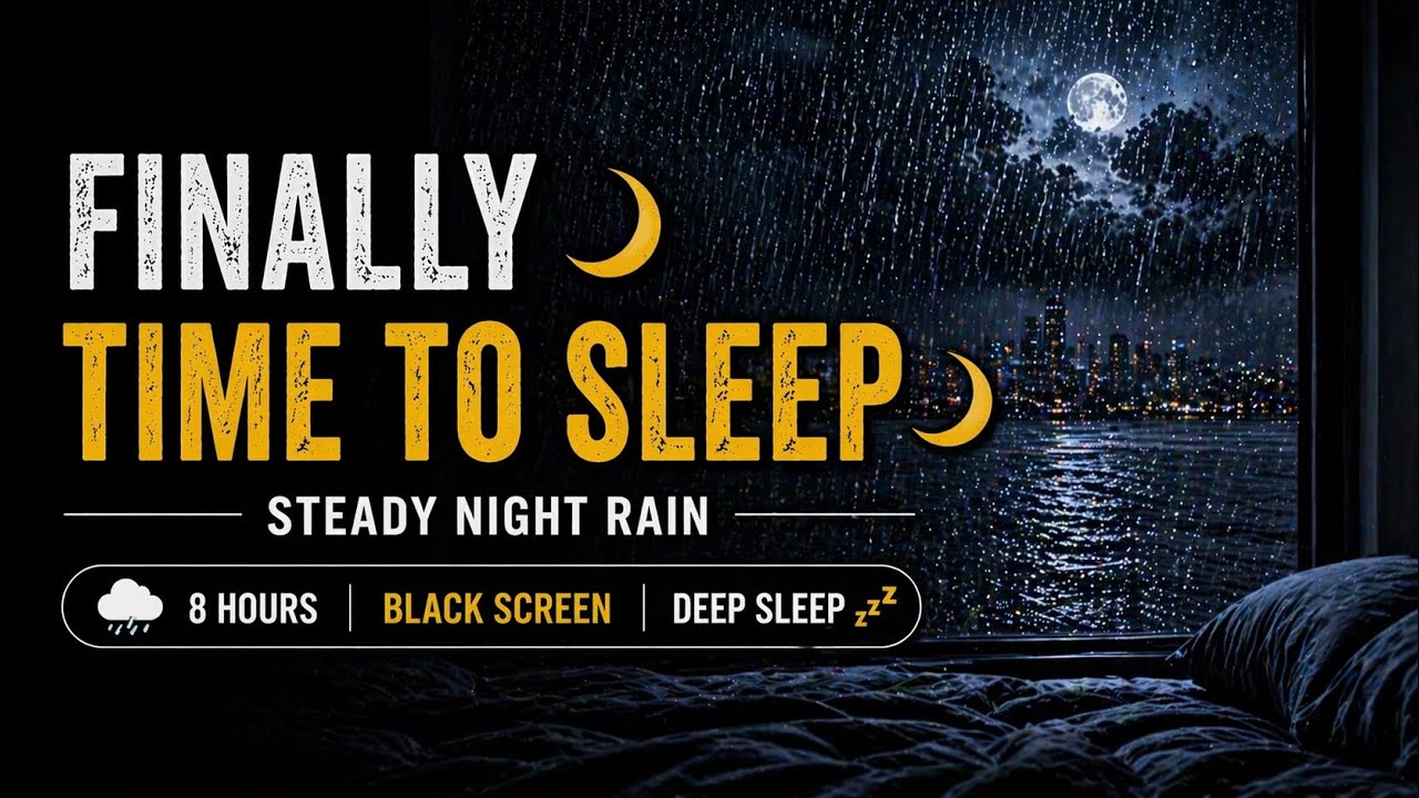 🌙 Finally Time to Sleep 🌙 | Steady Night Rain | 8 Hours | Black Screen
