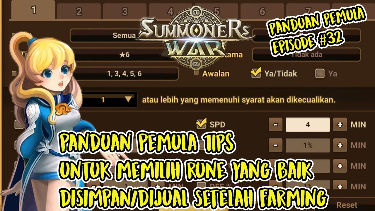 Summoners War #32 - Panduan Pemula Cara Memilih Rune Untuk Disimpan dan Dijual setelah farming