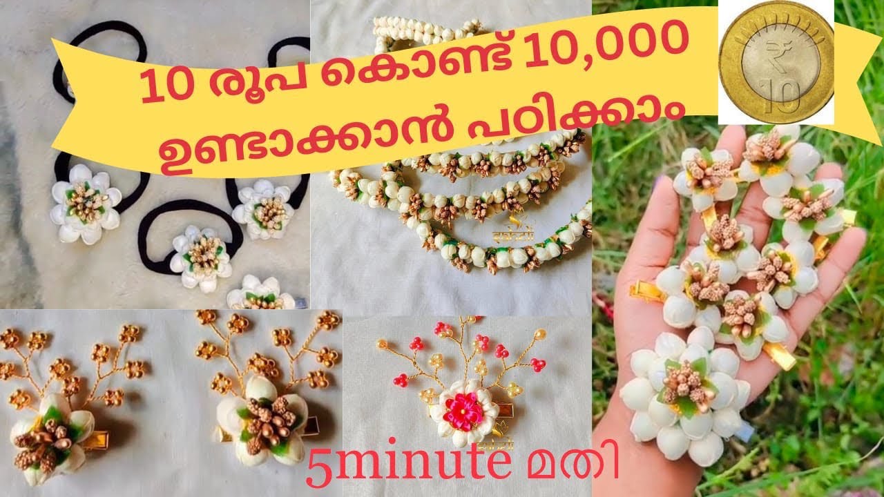Easy jasmin buds hair acxessories /10 രൂപ മുടക്കിയാൽ പതിനായിരങ്ങൾ ഉണ്ടാക്കാം / #jasminhairclip