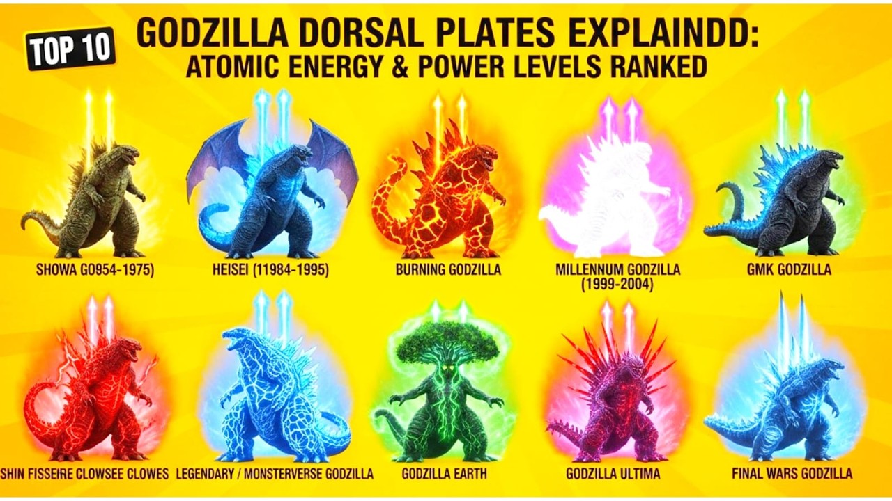 All Types of Godzilla Dorsal Fins Explained | Energy Storage & Power Capacity Comparison (1954–2024)