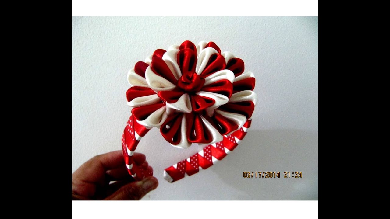 Flores corazones de rubí y perla en diademas en cintas para el cabello