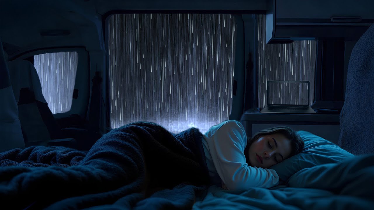 Falling Asleep Instantly on a Rain Night with Strong Lightning in the Car for Relaxation