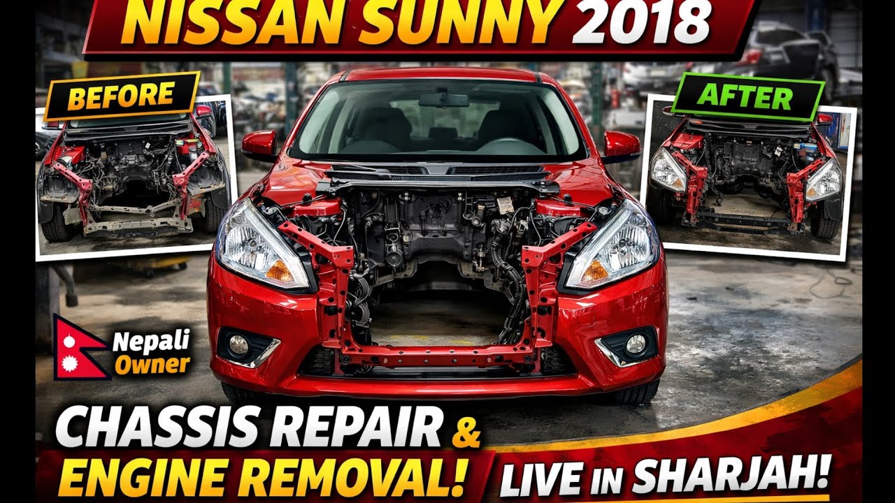 Nissan Sunny 2018 Major Accident Chassis Repair | Engine Remove | Live Sharjah Garage Work 