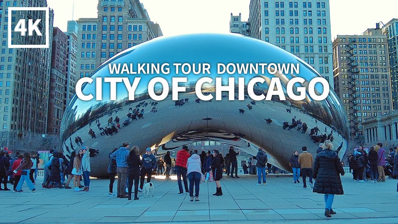 [4K] CHICAGO - Walking Tour Downtown Michigan Avenue & Millennium Park, Cloud Gate, Illinois, USA