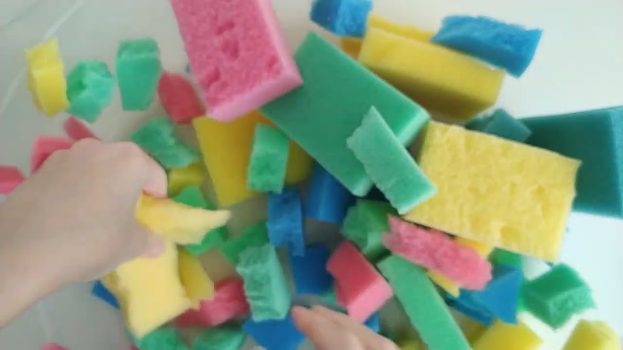 Colour Kitchen Sponges Dry Ripping🌈Sponge ASMR