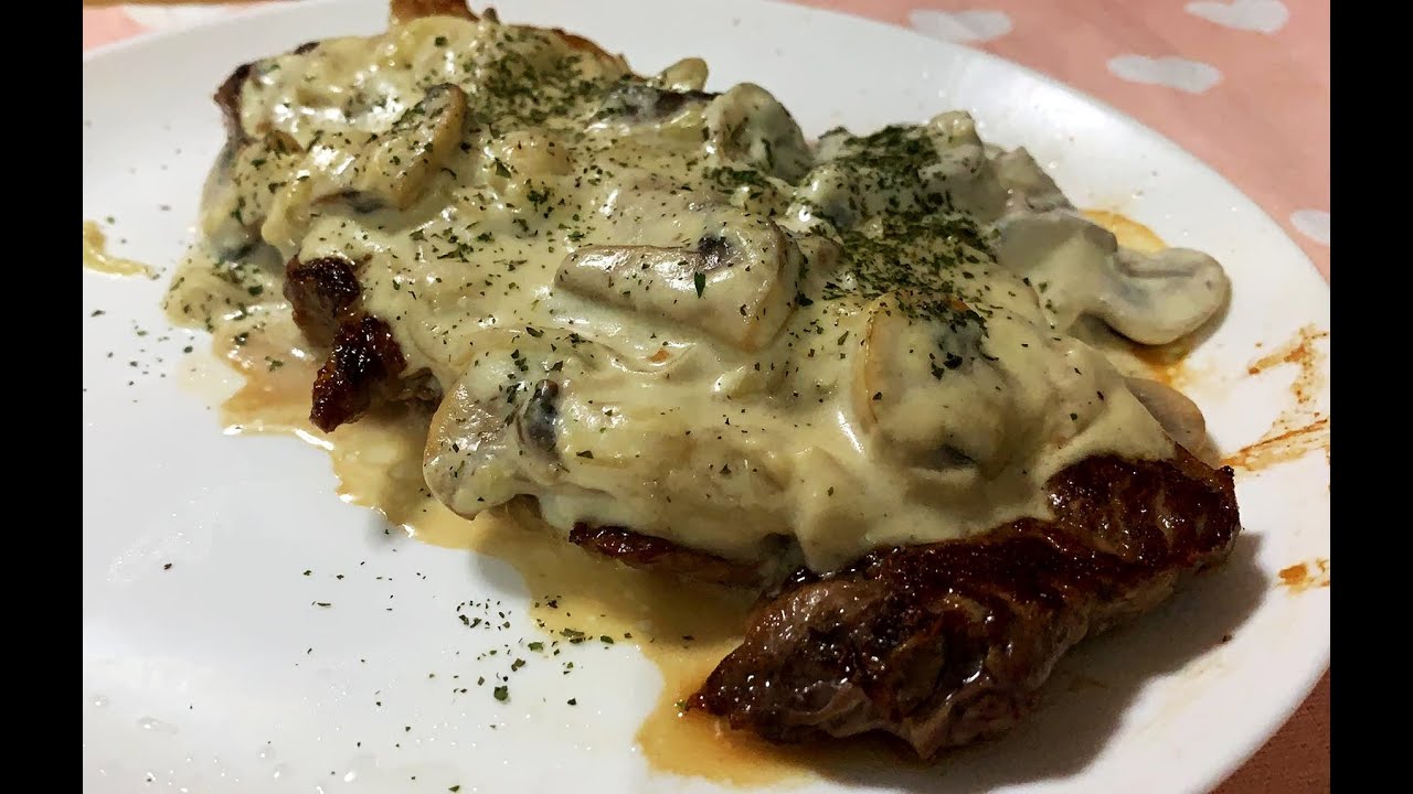 ENTRECOT DE TERNERA   I.G.P  CON SALSA CREMOSA DE CHAMPIÑONES GRATINADA