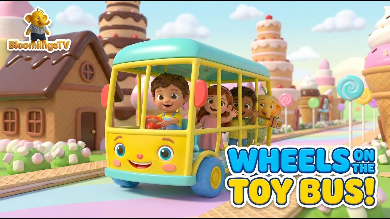 Wheels on the Toy Bus 🚌🍭 Candy City Ride!  Kids Song  BloomlingsTV
