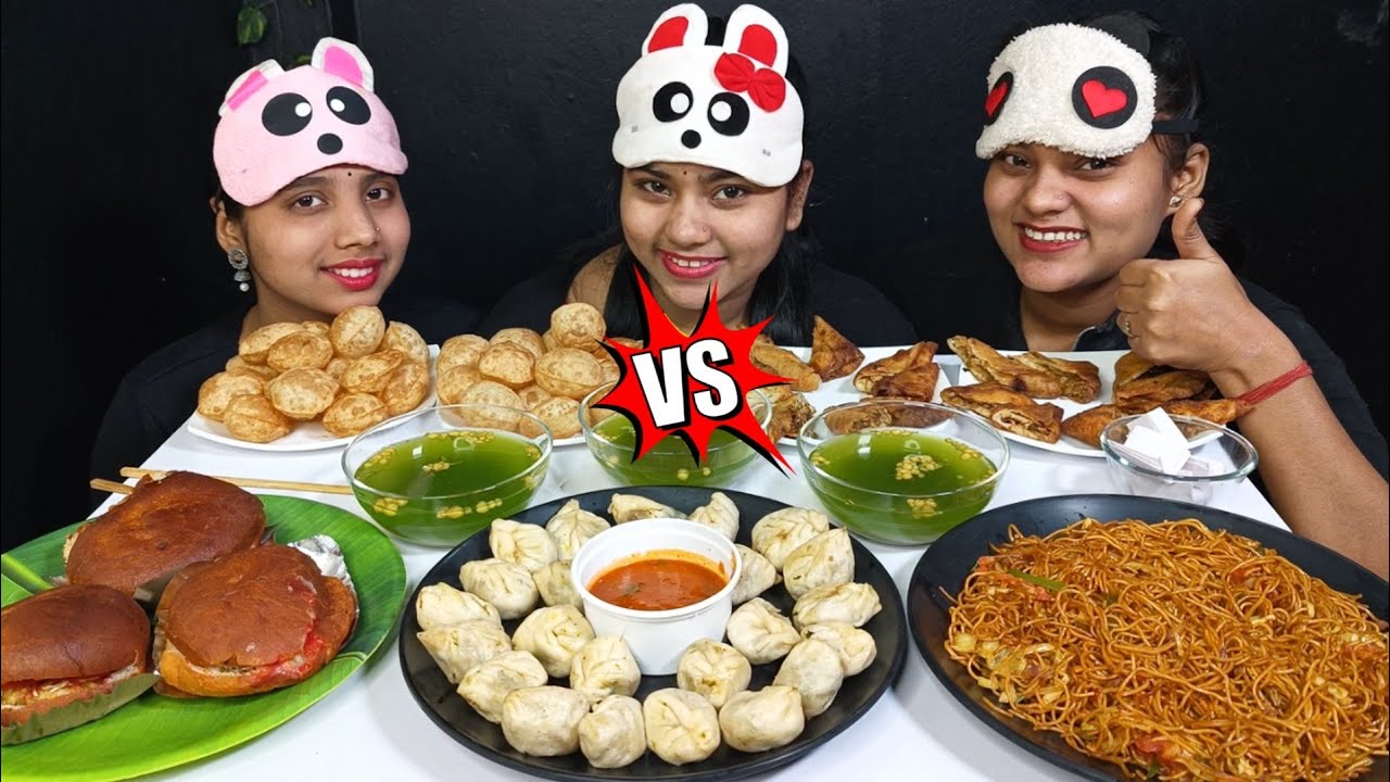 Blindfold With Chopstick Food Challenge | Golgappa, Momos Burger, Noodles, Spring Roll Challenge