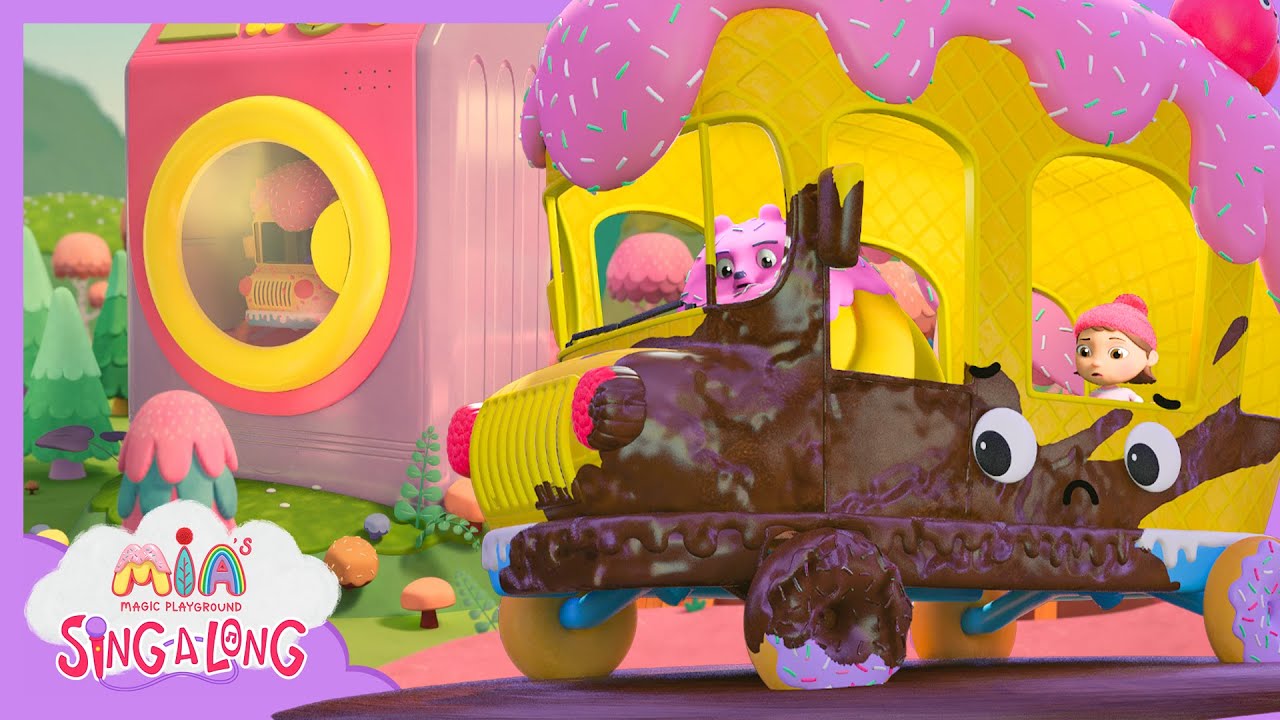 Muddy Bus Wash Song! Carwash! | Mia's Magic Playground - Kids Karaoke!
