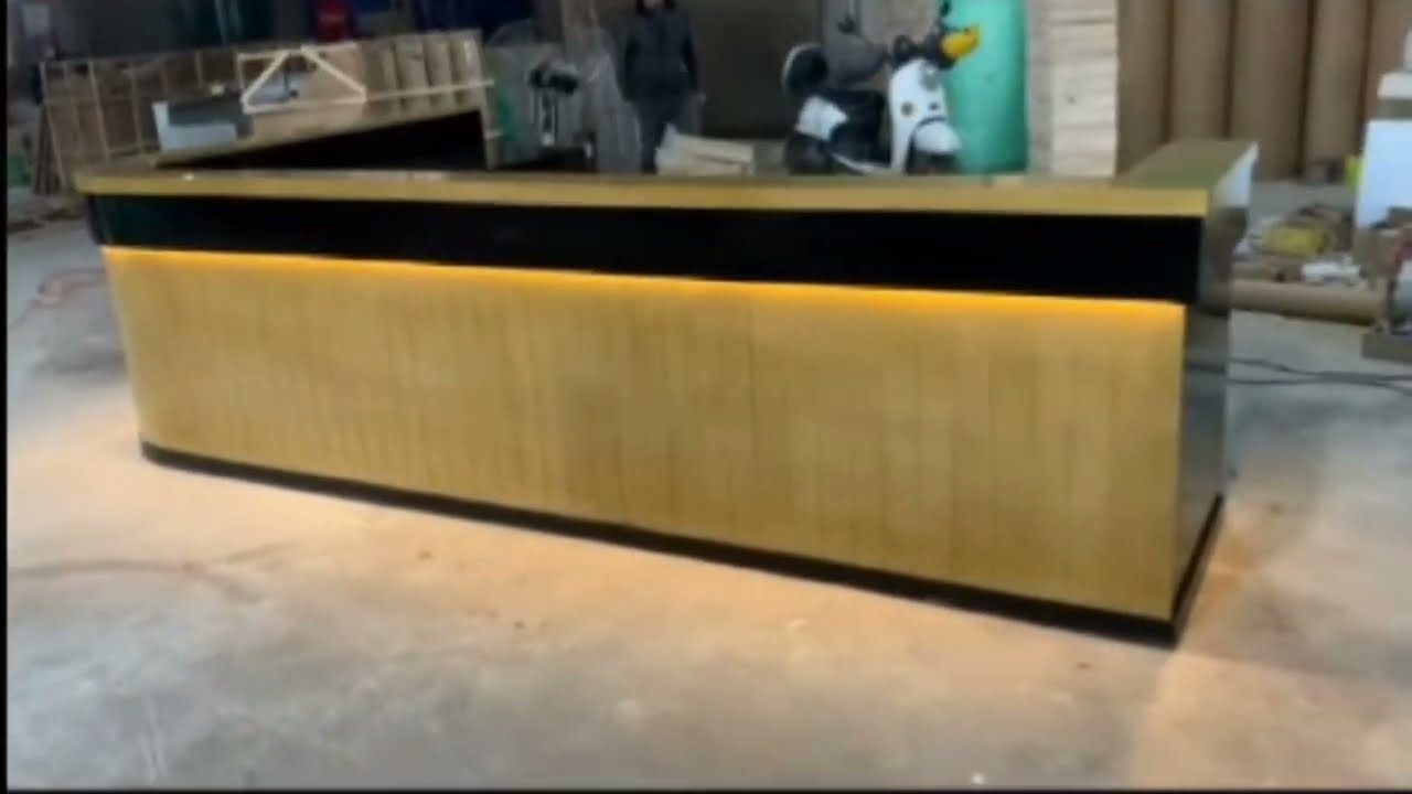 Gold L shape led bar counter designs