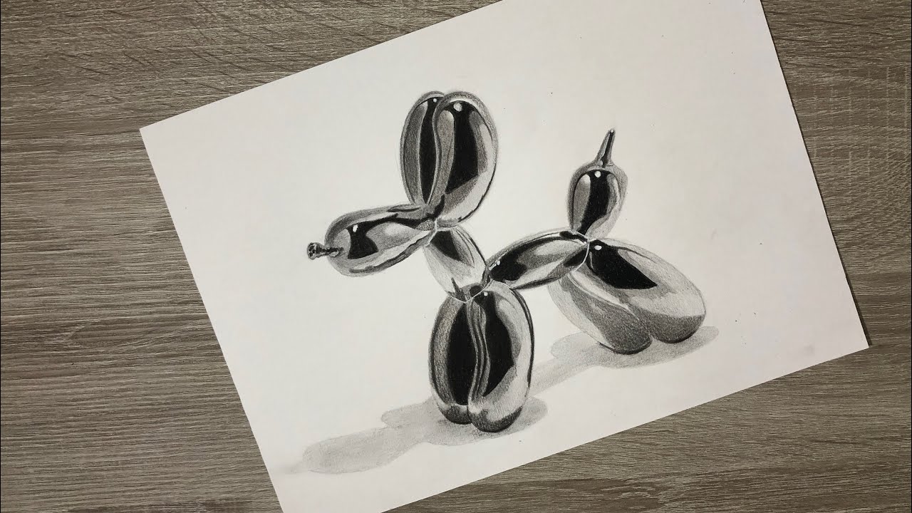 Realistic balloon dog drawing with pencils