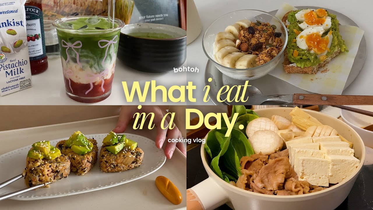 what i eat in a day 🎀 อวดแก้วใหม่! ลองนมพิสตาชิโอ 👀 avocado toast, jumeokbap,sukiyaki 🍲🥂✨ [ENG SUB]