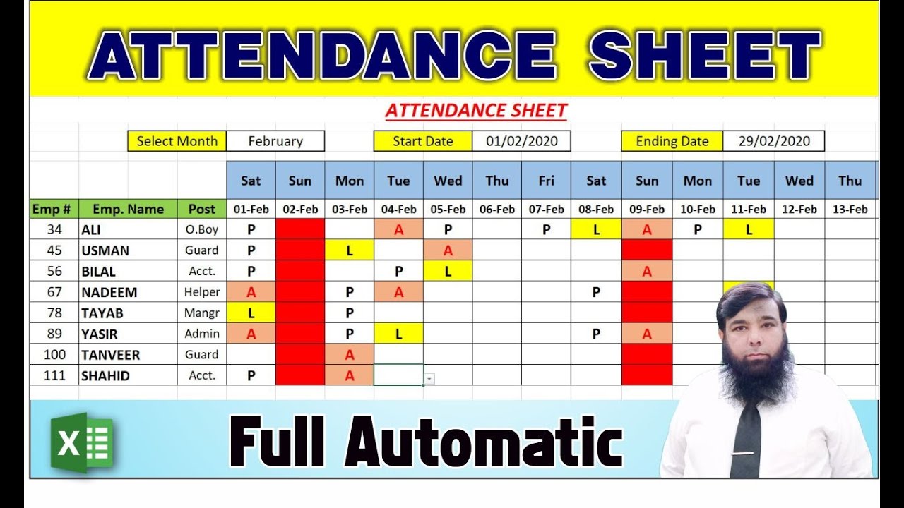 Attendance Sheet - How to Make Automatic Attendance Sheet in MS Excel in Urdu / Hindi.