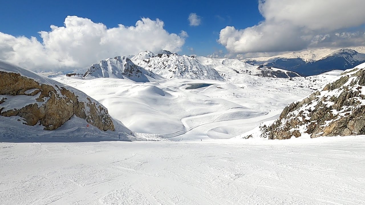 La Plagne - GoPro POV skiing down Red slope called Sources April 2022