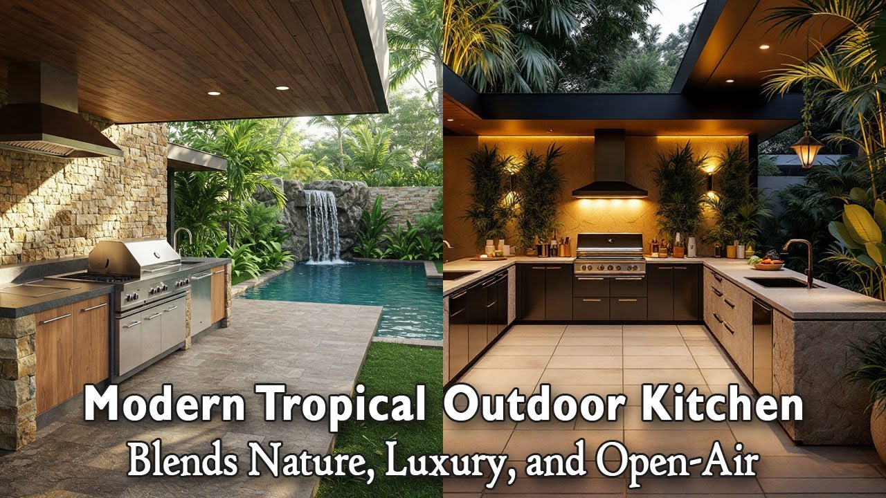 Modern Tropical Outdoor Kitchen Blends Nature, Luxury, and Open-Air Entertaining in Perfect Harmony