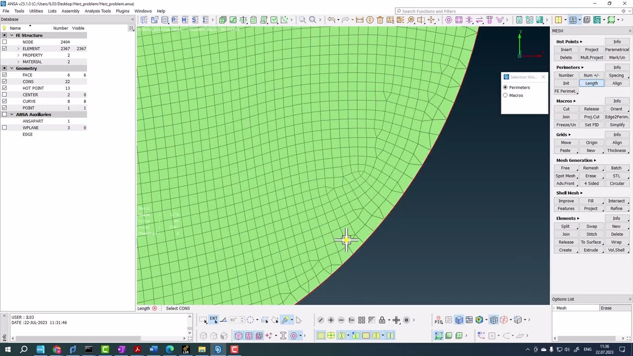 Решение задачи Герца в 2D. Программы LS-DYNA / ANSA
