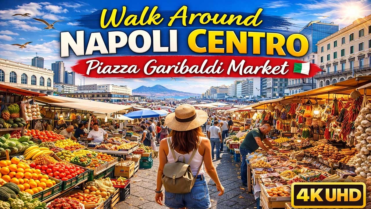 Walk Around Napoli Centro Piazza Garibaldi Market 4K UHD #virtualnapoli