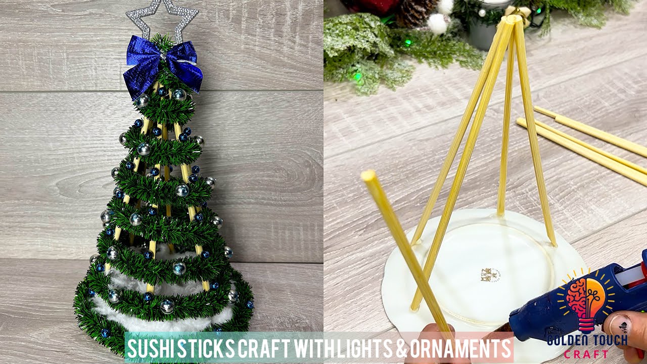 DIY Mini Christmas Tree 🎄 | Sushi Sticks Craft with Lights & Ornaments