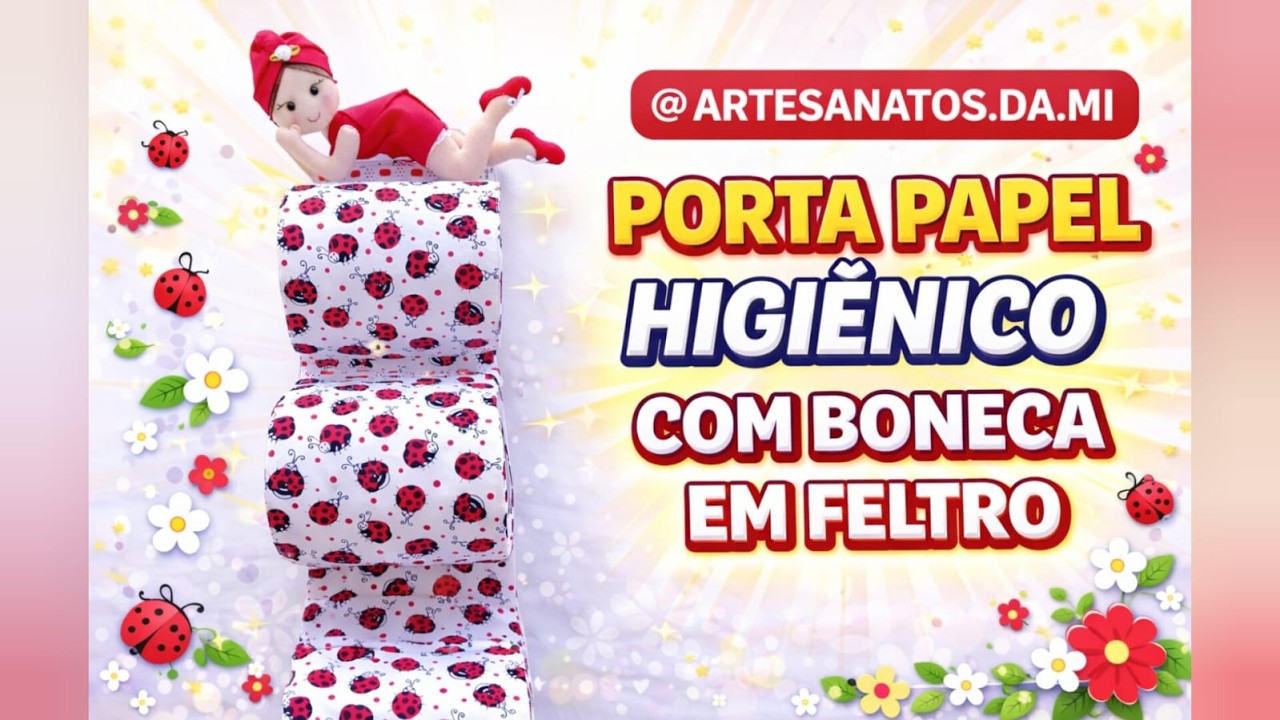 PAP SUPORTE PARA PORTA PAPEL HIGIENICO EM TECIDO COM BONECA DE FELTRO - ARTESANATOS DA MI