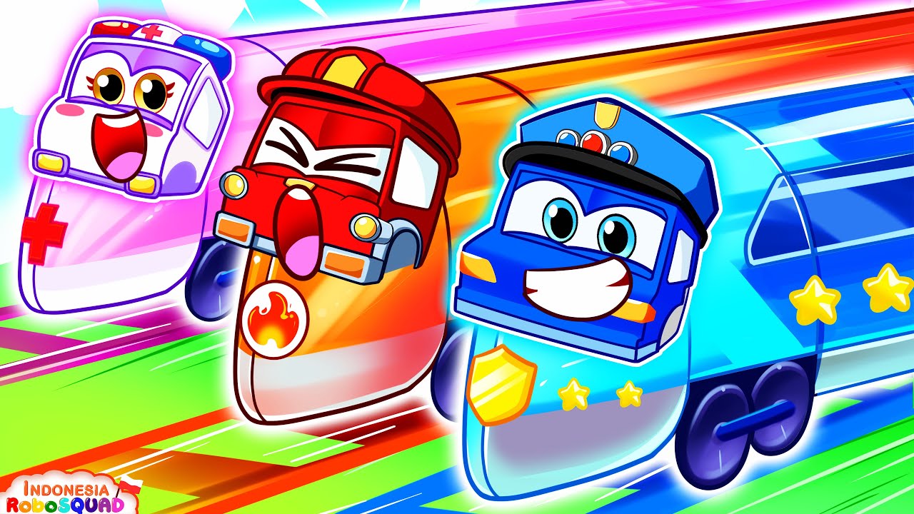 Wah! Siapa Paling Cepat di Jalur Pelangi🚑🚒🚓 RoboSquad Kartun Kids