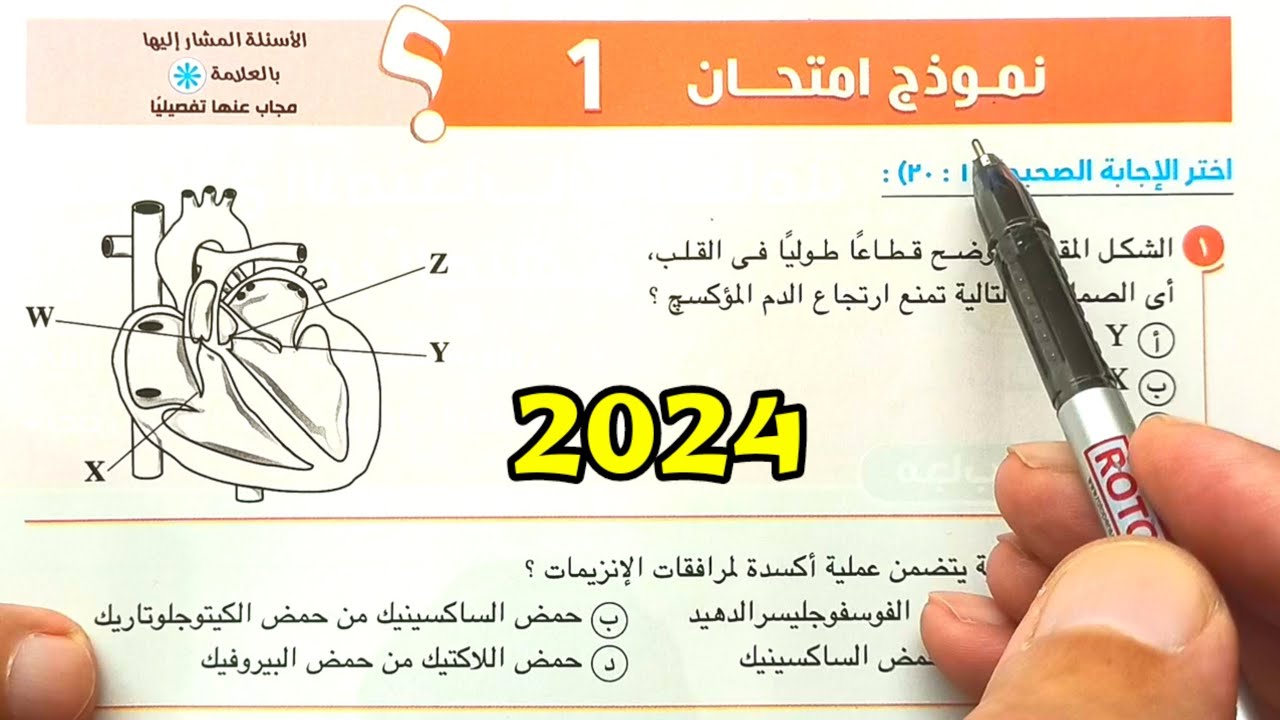 حل النموذج 1 الاختبارات العامة احياء ثانية ثانوى الترم الأول 2024