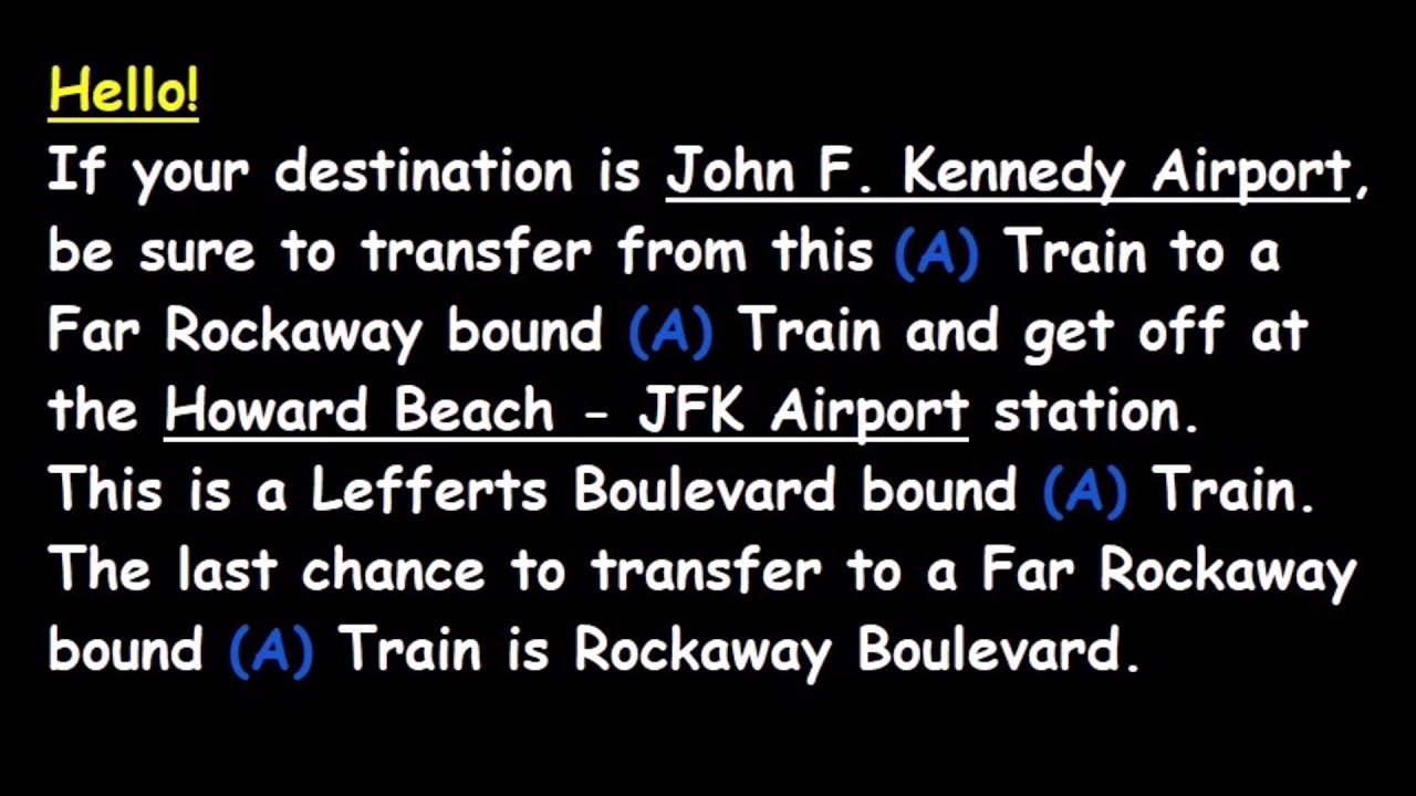 R179: UPDATED (A) Train - JFK Transfer Announcement