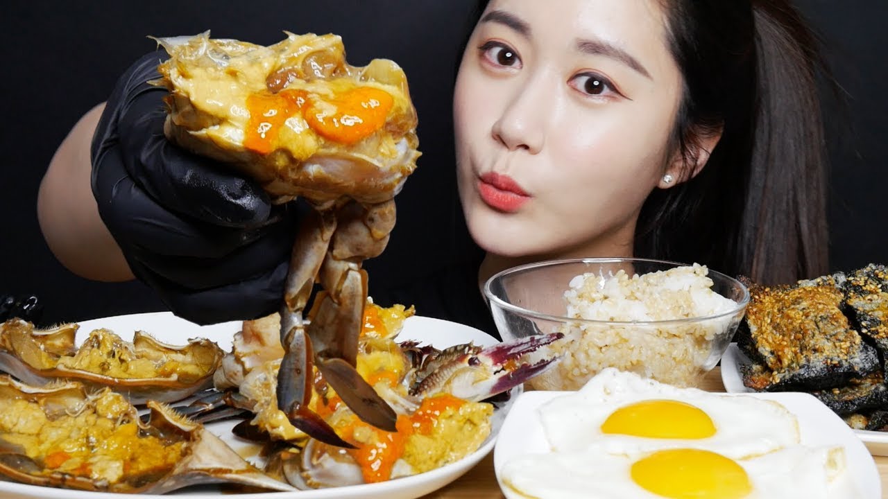 SUB)ASMR Ganjang-Gejang 간장게장 김부각 게뚜껑 비빔밥 먹방 Soy Sauce Marinated Crab カンジャンケジャン Real sound Mukbang