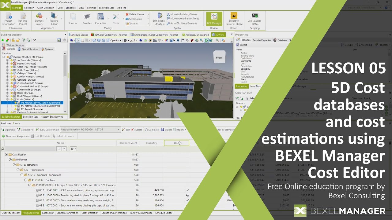 Lesson 05 - 5D Cost databases and cost estimations using BEXEL Manager Cost Editor