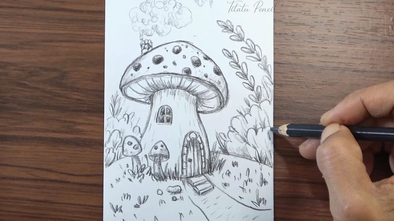 How to Draw a Mushroom House Step by Step | Pencil drawing