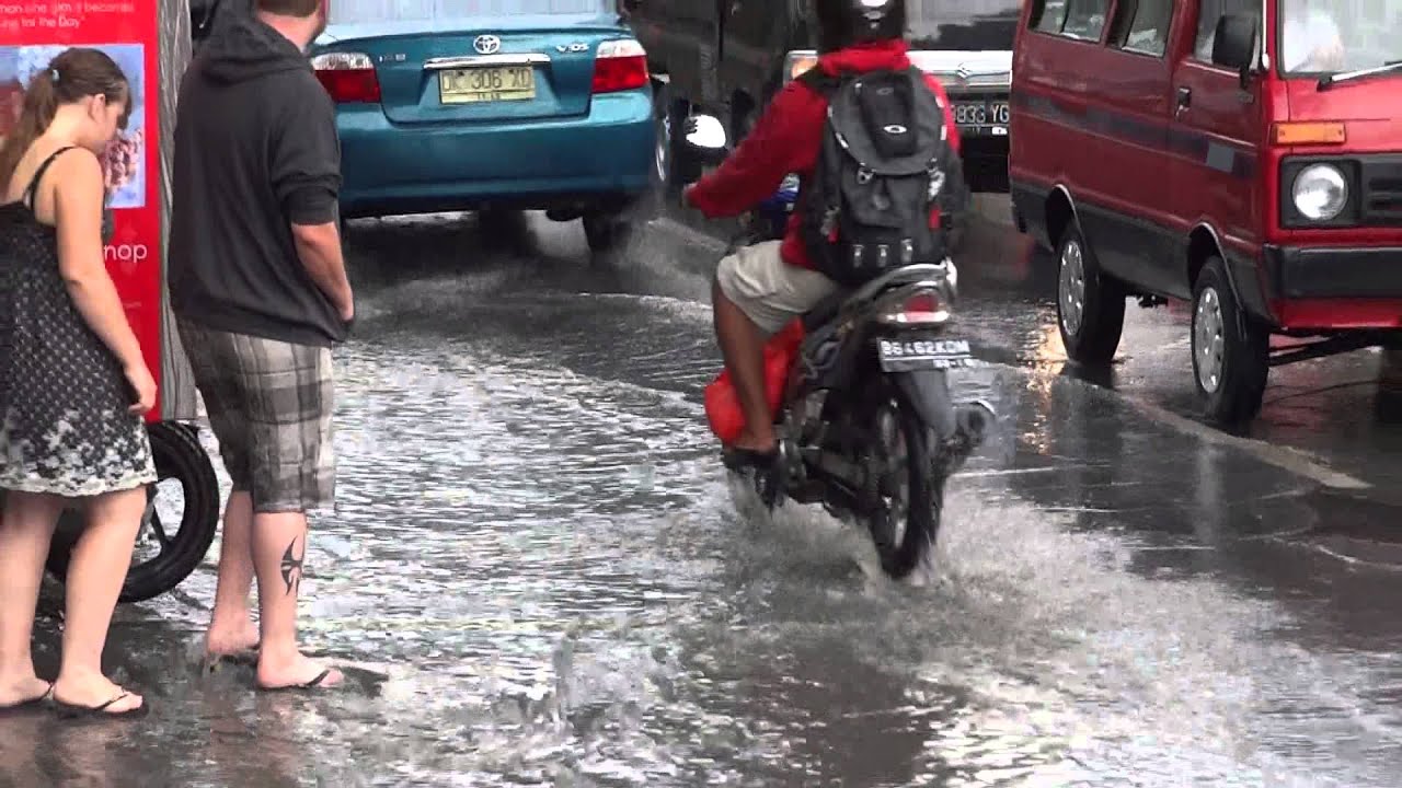 Flooded road in Seminyak, Bali