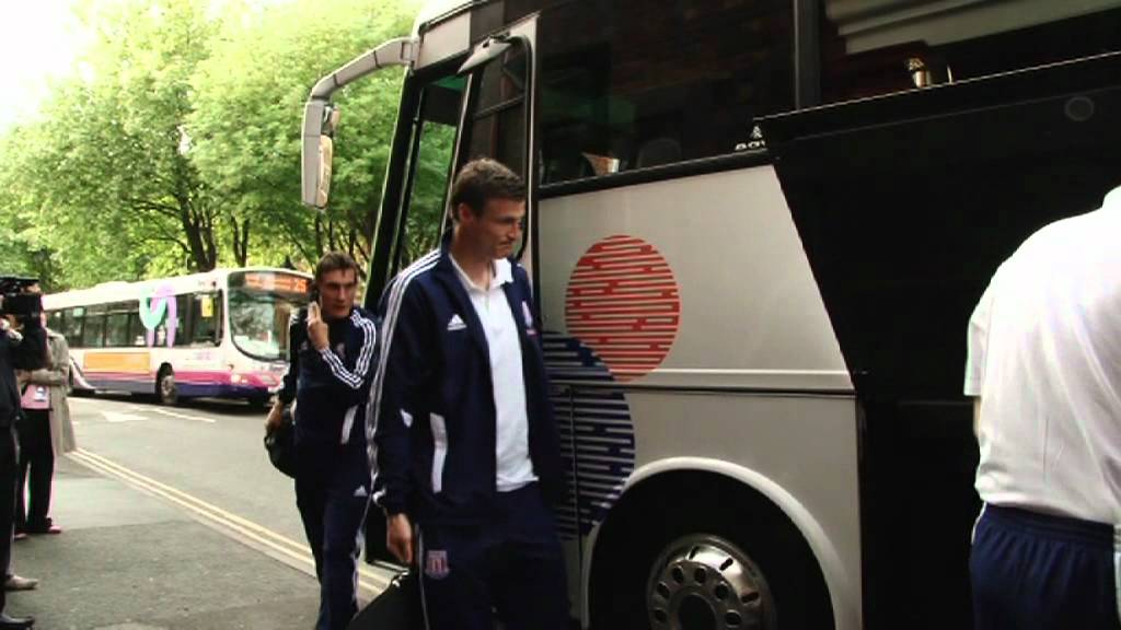 Stoke City team arrive at Stoke Train Station