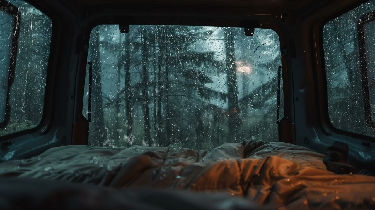 10 Hours 🌧 Lonely Van Night – Rain & Thunder Ambience for Deep Sleep