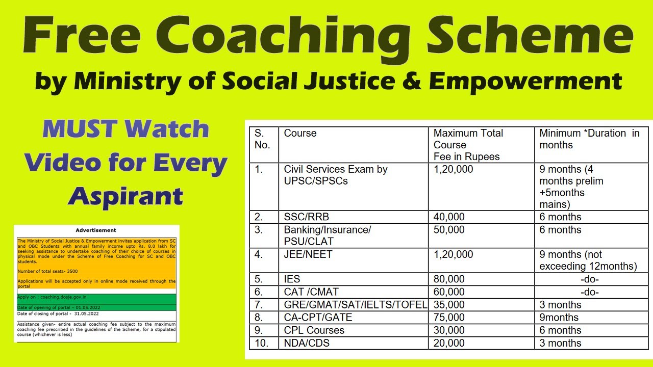 Free Coaching Scheme by Govt.of India | Free Coaching | #freecoaching  #freecoachingclass