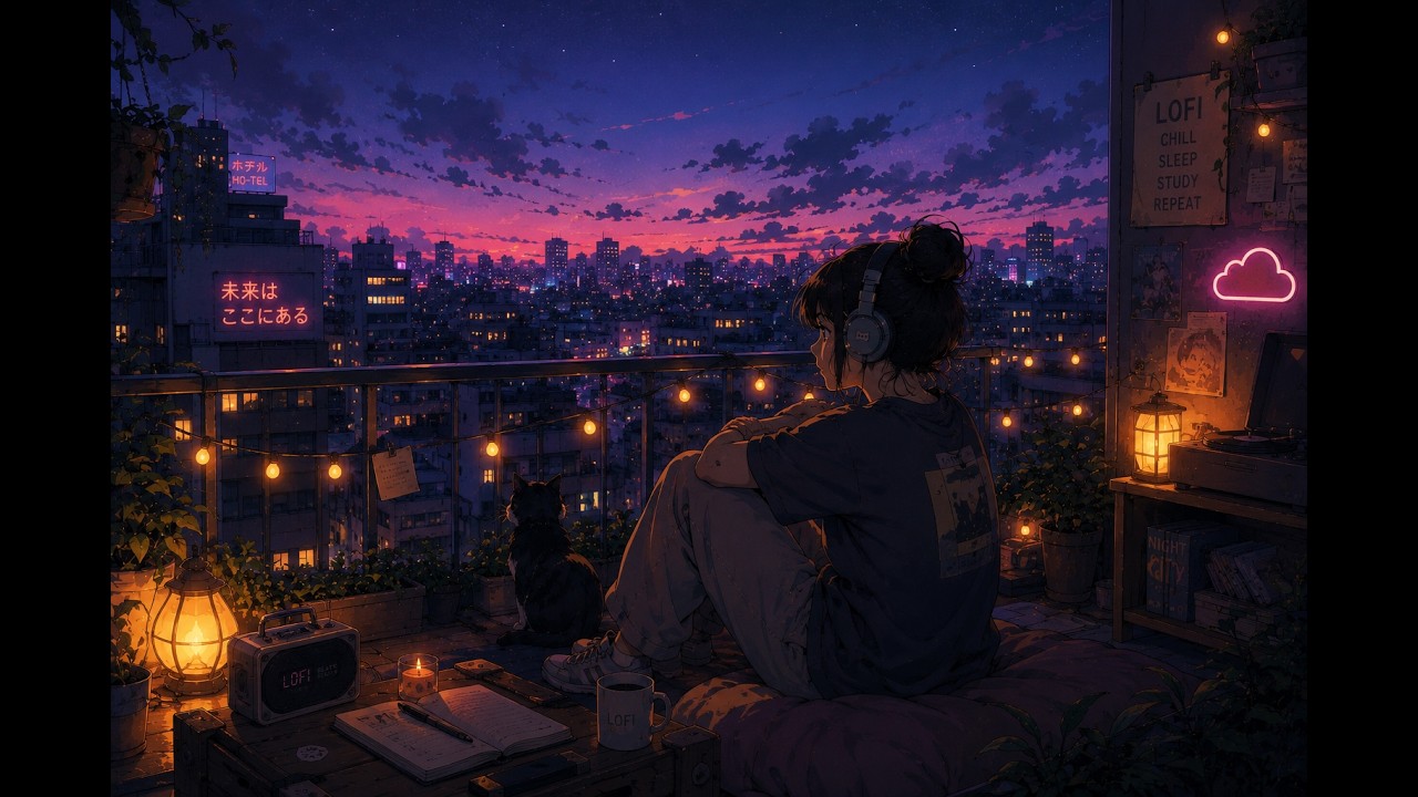 Tokyo Rooftop Sunset 🌆 Cozy Anime Lofi For Study & Relax