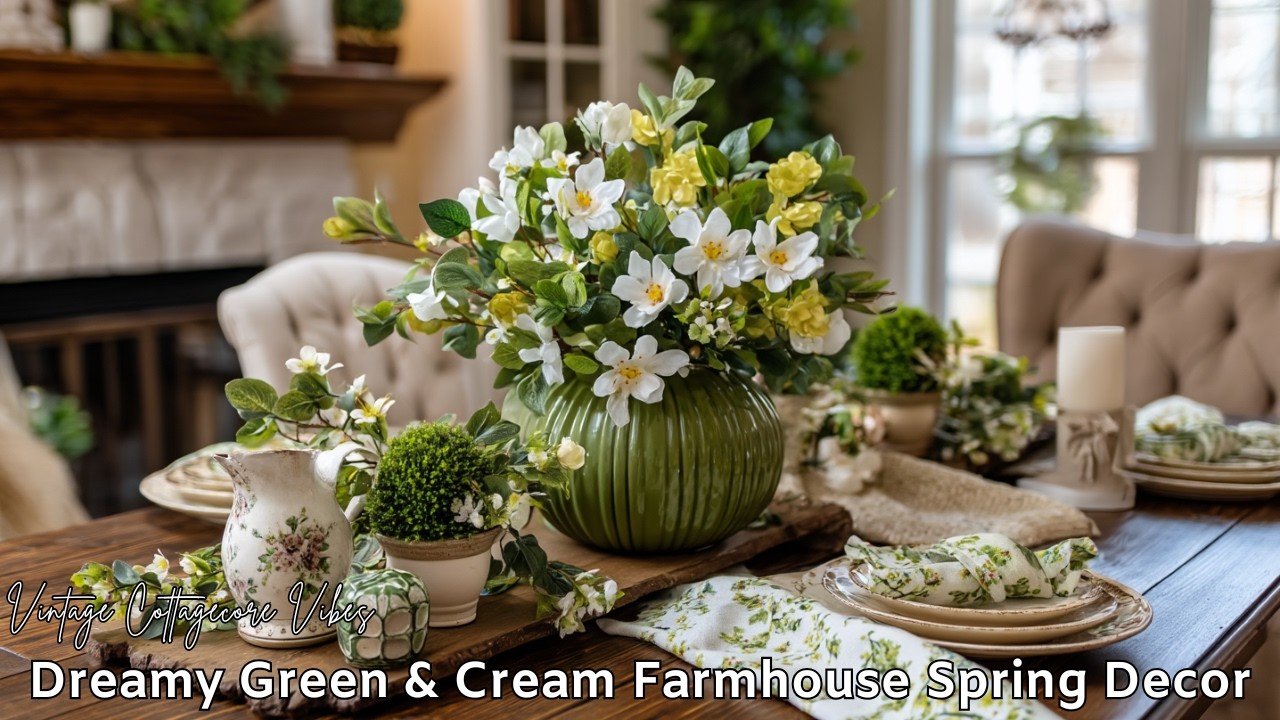 🌿 Dreamy Green & Cream Farmhouse Decor ~ Vintage Cottagecore Vibes for Spring 2026