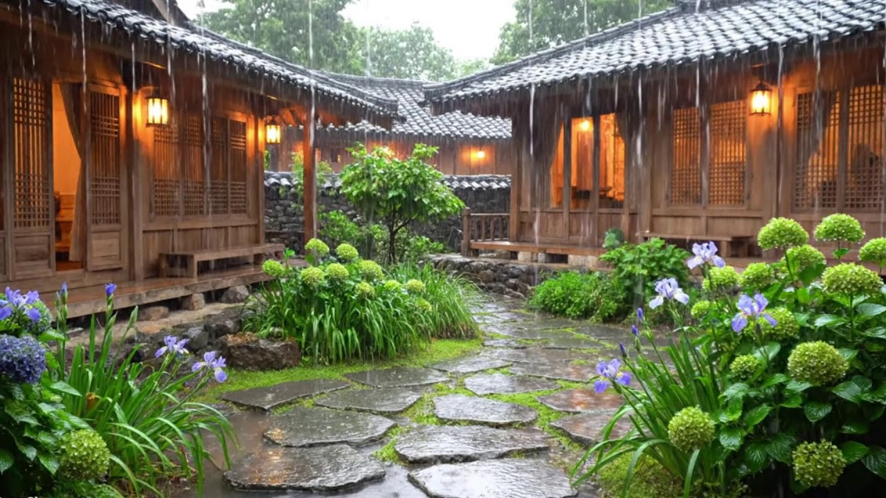 Live Gentle Rain in a Traditional Garden | ASMR for Stress Relief