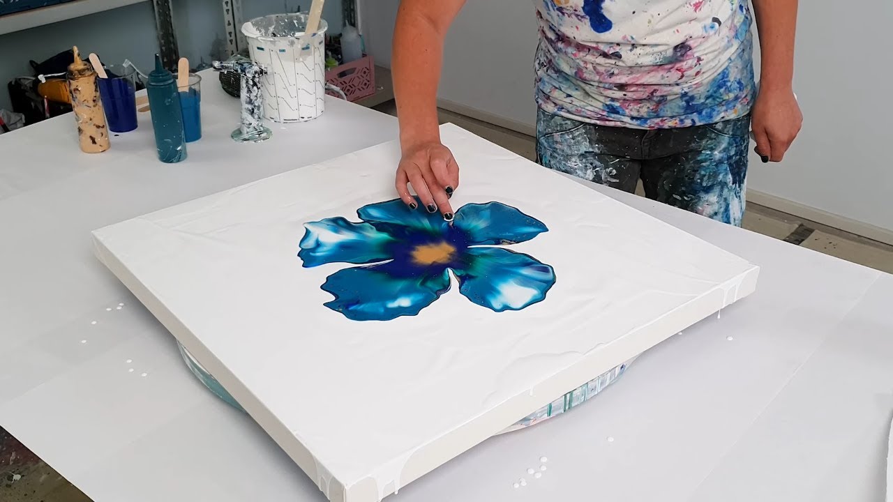 Blossoming Blue Flower (BEST YET) / Abstract Acrylic Pour Painting