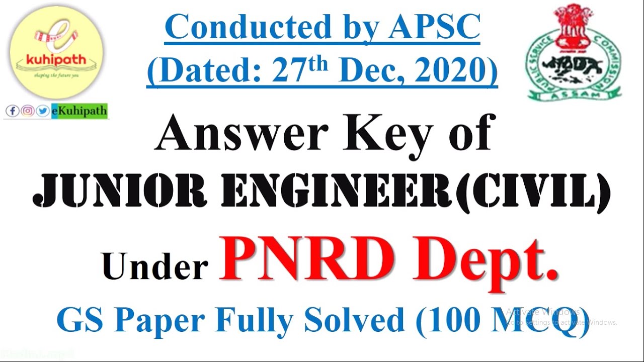 Fully solved PNRD JE (CIVIL) Question Paper conducted by APSC | General Studies | 27-12-2020