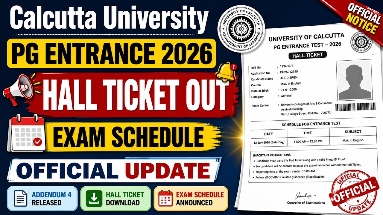 Calcutta University PG Entrance 2026 | Hall Ticket OUT + Exam Schedule  | Official Update