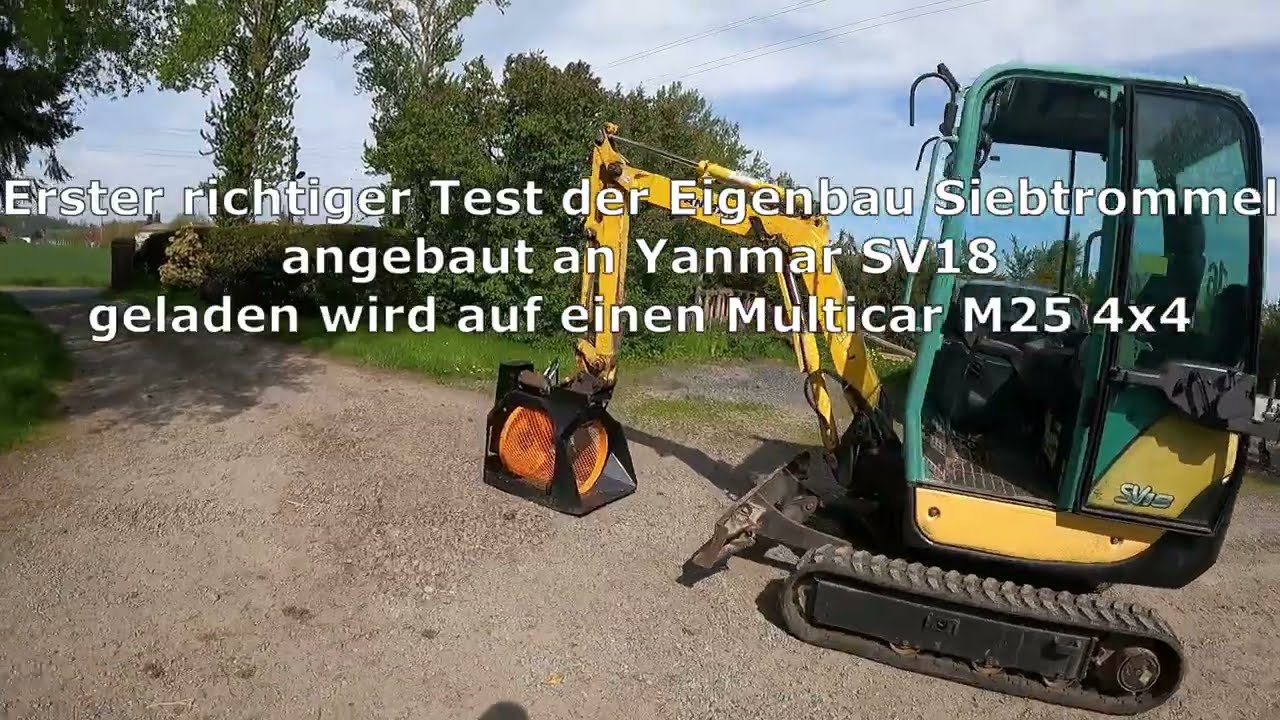 Minibagger Trommelsieb erster Test BauVLOG 3