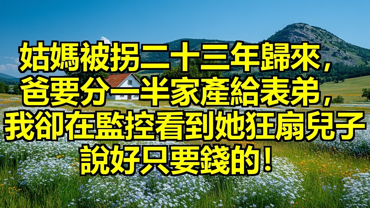 被拐二十三年！姑媽瘋癲歸來，爸願分家產一半給表弟，我卻在監控裡看到她狂扇兒子耳光：畜生，不是說好只要錢嗎？ #母子騙局 #裝瘋詐財 #監控揭穿