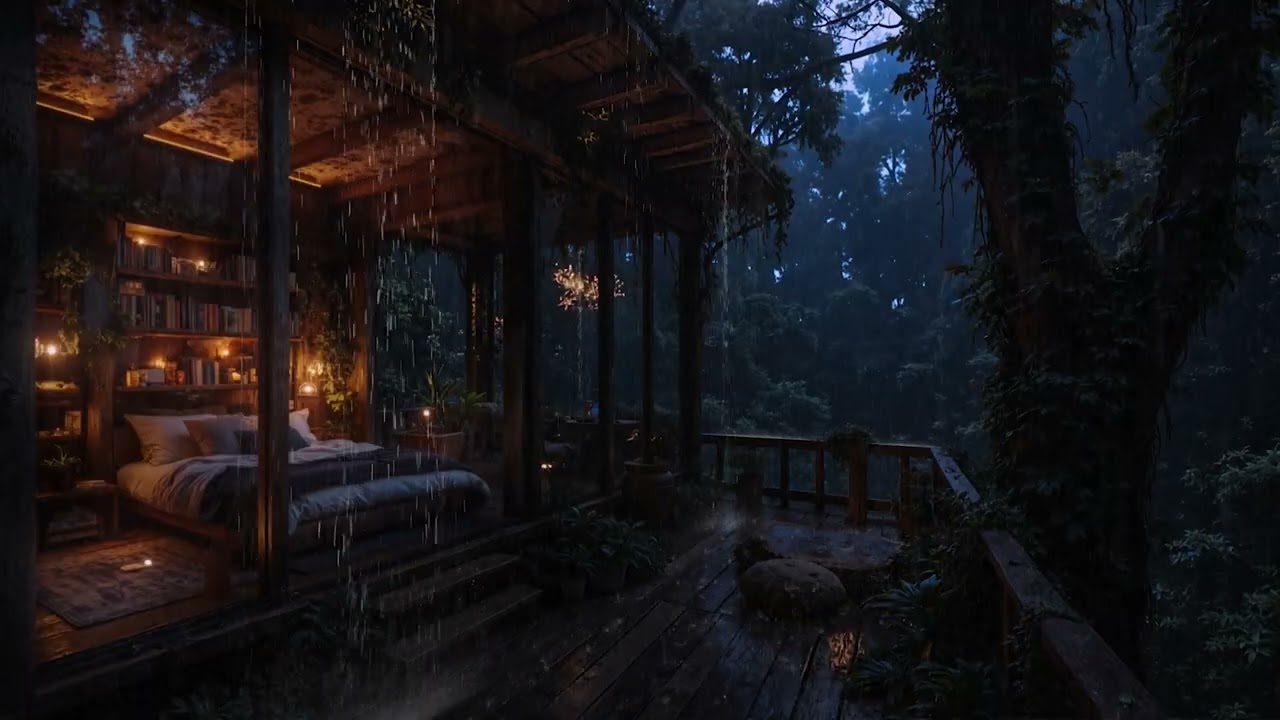 Gentle Night Rain Drifting Over a Silent Woodland Cabin 🌧️ | Peaceful Deep Sleep Sounds