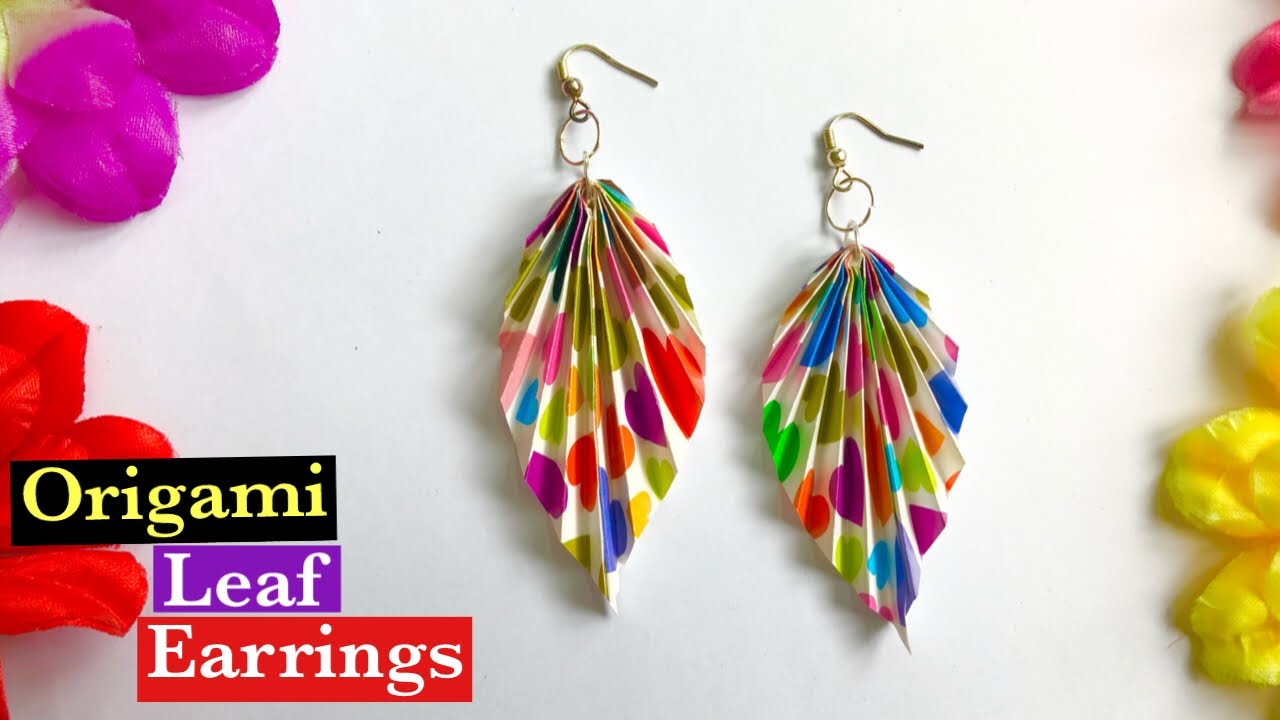 Origami leaf earrings | diy paper earrings | handmade paper earrings | salmarts