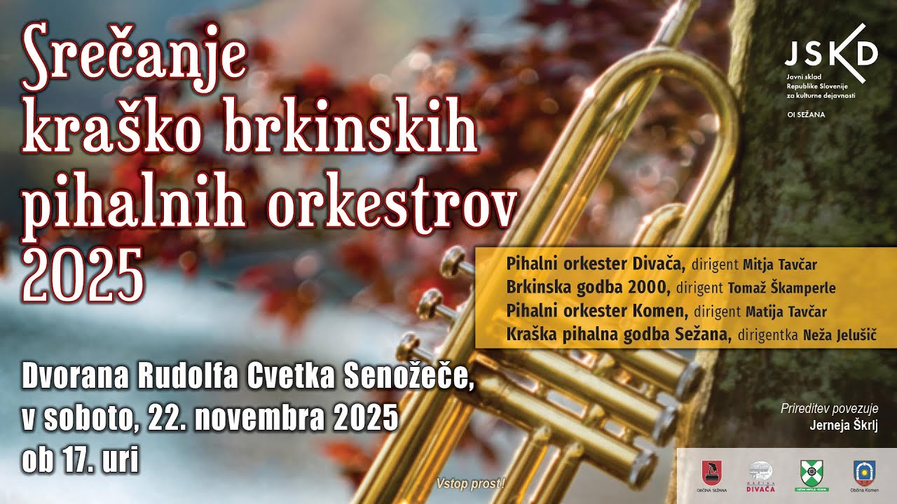 Srečanje kraško brkinskih pihalnih orkestrov v Senožečah, december 2025
