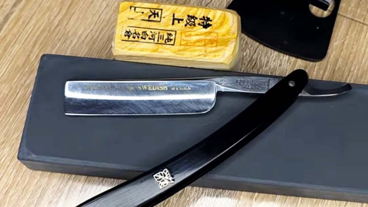 GOLDHARTHY HASHIMOTO 1050 Swedish Steel straight razor shaving BLACK SHADOW 
