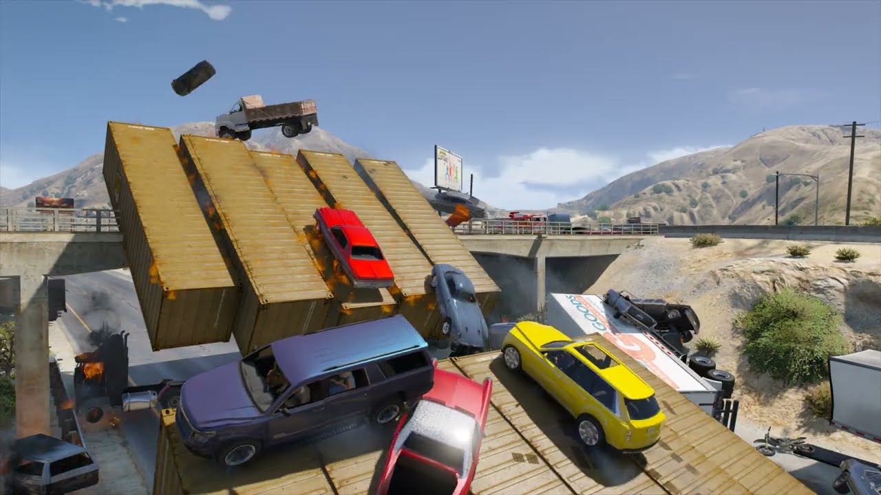 GTAV - What Happens if Double Giant Ramp on Highway| Part 16
