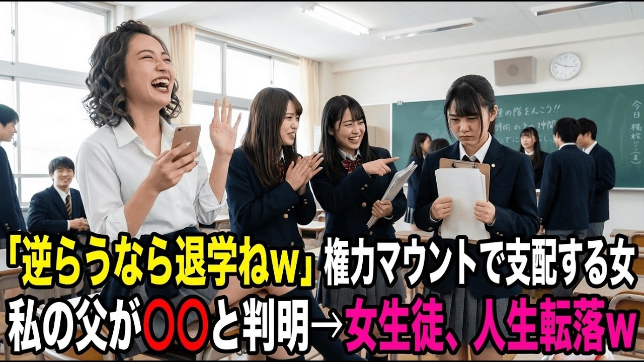 【スカッと】「逆らうなら退学ねｗ」権力マウントで転校生の私をパシリにする同級生。創立記念式典で私の父が○○だと判明し、勘違い親子は顔面蒼白に…
