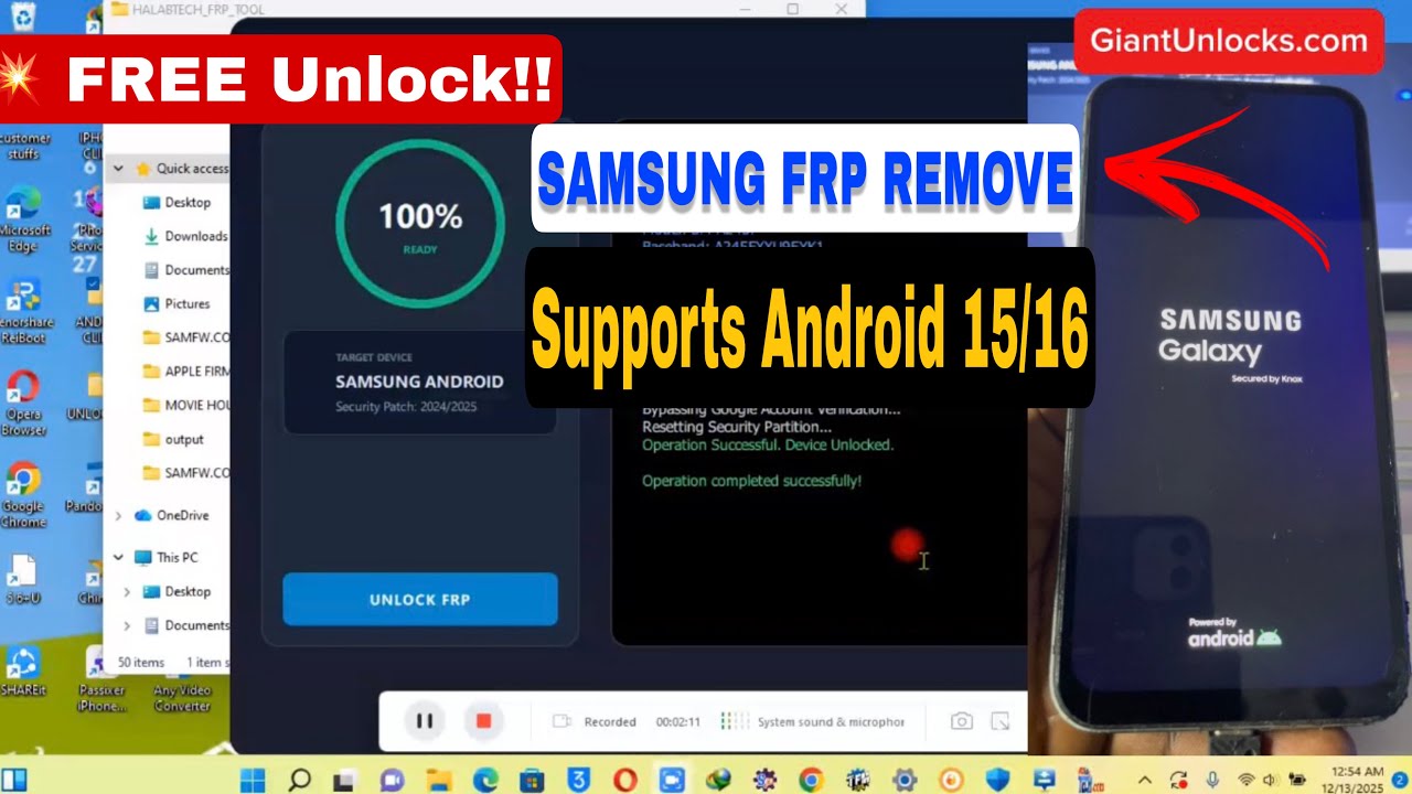 FREE Samsung Frp Bypass Android 15/16 New FRP Tool, Google Account Remove | FRP Unlock
