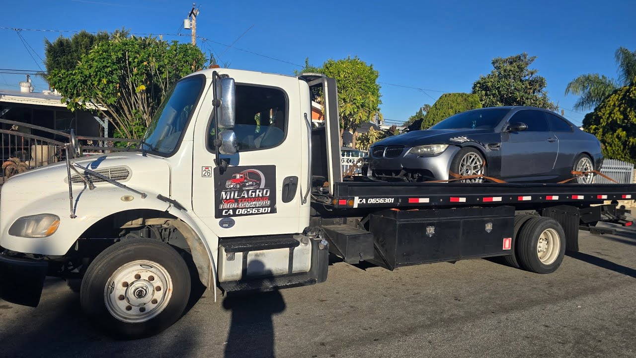 Towing a BMW on the Freeway